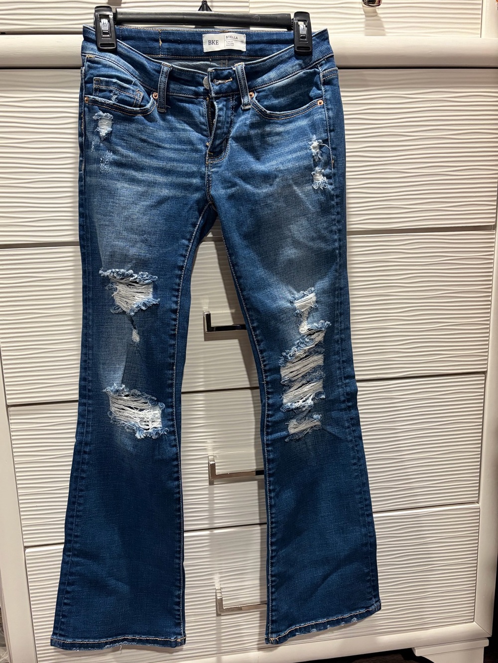 BKE Distressed Medium Blue Flare Jeans